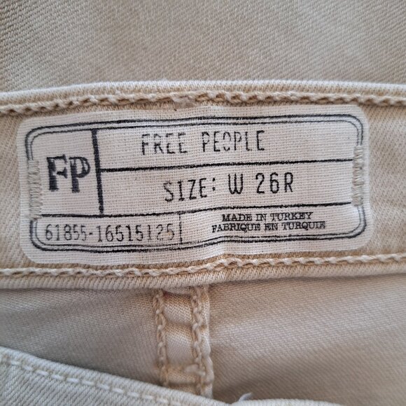 FP Free People Distressed Khaki Tan Skinny Cropped Ankle Jeans Size 26 - Picture 7 of 8